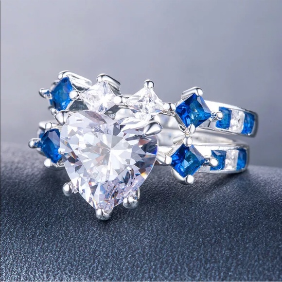 Jewelry - New Women’s 925 Silver Set Heart Sapphire Ring